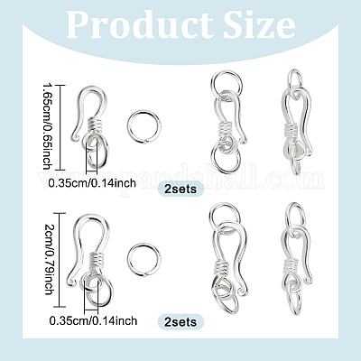 BENECREAT 4 Sets 925 Sterling Silver S-shaped Hook Clasp 2 Silver Jewelry  Clasps 16.5/20mm S-shaped Hook and Eye Clasp Connector with Jump Ring for