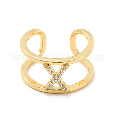 Кольцо-манжета с открытой буквой из прозрачного кубического циркония RJEW-A012-01G-X-1