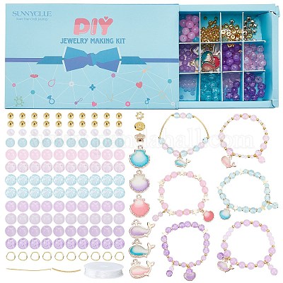 SUNNYCLUE Ocean Fish Charm Bracelet DIY Making Kit, Including Two Tone  Crackle & Painted Glass Beads, Alloy Resin Pendants & Beads, Iron & Brass