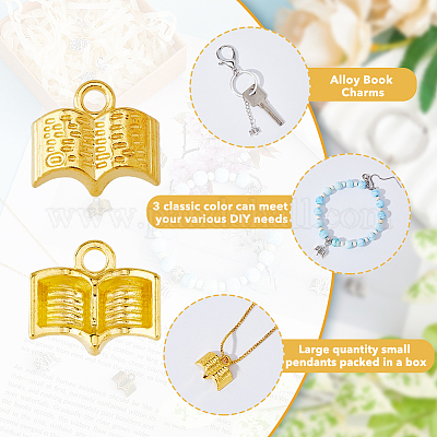 DICOSMETIC 150pcs 3 Colors Book Charms Alloy School Theme Charms 3D Holy Bible Charms Antique Golden Bronzer and Silver Small