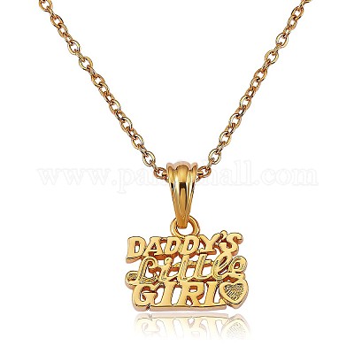 Word Daddy's Little Girl Pendant Necklace, Brass Jewelry for Father  Daughter, Golden, 17.72 inch(45cm)