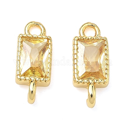 Прямоугольные подвески-коннекторы из латуни с инкрустацией кубическим цирконием&nbsp;KK-P348-10G-1