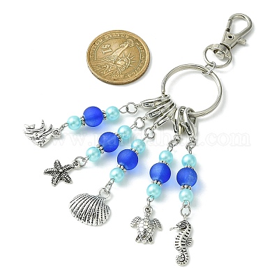 PandaHall Alloy Fish/Starfish/Shell/ Sea Turtle/Sea Houre Pendant Decoration, with Acrylic/Glass Bead and Alloy Lobster Claw Clasps, Antique