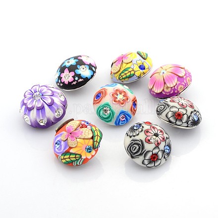 Alloy Polymer Clay Rhinestone Flower Pattern Jewelry Snap Buttons SNAP-O016-M-1