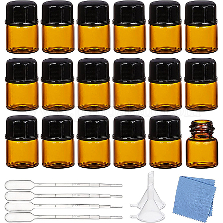 BENECREAT 50 Pack 1ml Amber Glass Essential Oil Bottles with Screw Cap Mini Amber Sample Glass Vials with 10PCS Pipettes DIY-BC0010-95-1