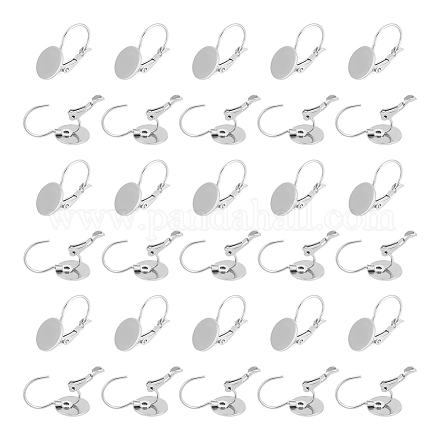 UNICRAFTALE 40Pcs 304 Stainless Steel Leverback Earring Findings Flat Round Blank Earring Cabochons Earring Bezel Tray Hoop Earring Accessories for Leverback Earrings Dangle Jewelry Making KK-UN0043-44-1
