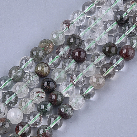 Quartz de lodolite vert naturel / brins de perles de quartz de jardin G-S333-10mm-036-1
