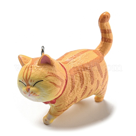 かわいいプラスチックペンダント  プラチナトーンのアイアンループ付き  猫のチャーム  オレンジ  42x46x20mm  穴：2mm KY-C015-01A-1