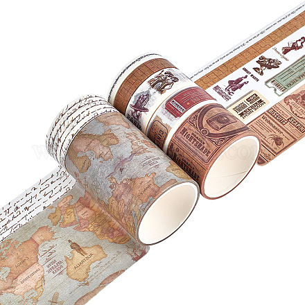 CRASPIRE Washi Tape Vintage 7 Rolls Decorative Adhesive Tape Different Patterns Map Grid Newspaper Design with Five Size Gift Wrapping Tape for DIY Scrapbooking Office Party Supplie Gift Decoration DIY-CP0001-58B-1