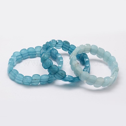 Faceted Natural Aquamarine Beads Stretch Bracelets BJEW-E289-A06-1