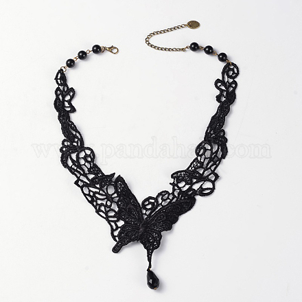 Mariposa de la vendimia collares babero de encaje de estilo gótico NJEW-E056-01A-1