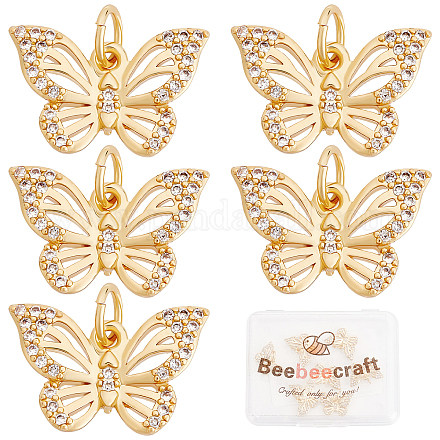 Beebeecraft 10Pcs/Box Butterfly Charms 18K Gold Plated Butterfly Charms Cubic Zircon Animal Pendants with Jump Ring for Jewelry Making Bracelet Choker Necklace Earring ZIRC-BBC0001-21-1