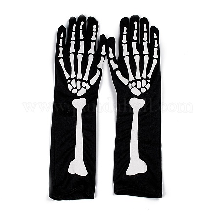 Longs gants en polyester squelette main horreur doigt complet AJEW-A045-01B-1