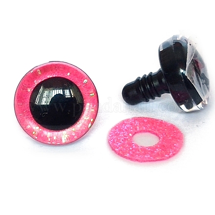 グリッターabsプラスチッククラフト人形の目  安全の目  ぬいぐるみの目  半円  濃いピンク  12mm PW-WG58787-28-1