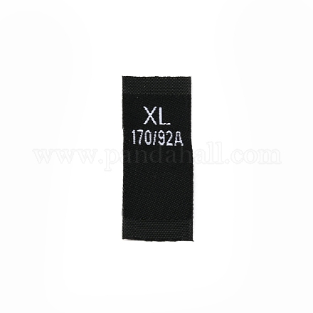 ポリエステル服のサイズラベル（xl）  織りクラフトクラフトラベル  衣類縫製用  ブラック  38x15x0.4mm  500個/袋 FIND-WH0003-76B-1