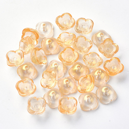 Bouchons de perles en verre peint à la bombe transparent à 4 pétale X-GGLA-S054-009B-01-1
