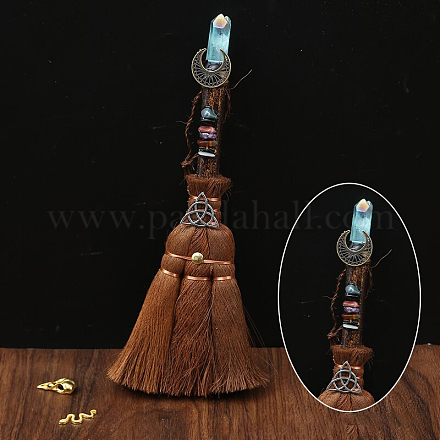 Деревянная ведьминская метла с украшениями из синтетического кварца AUTO-PW0001-15H-1