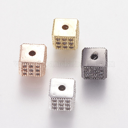 真鍮製マイクロパヴェキュービックジルコニアビーズ  キューブ  ニッケルフリーと鉛フリー＆カドミウムフリーの  透明  ミックスカラー  6x6x6mm  穴：1.5mm ZIRC-L067-33-NR-1
