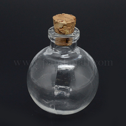 ガラス瓶ビーズコンテナ  コルク栓付き  ウィッシングボトル  ラウンド  透明  32x27x27mm  穴：6.5mm  容量：約6ml（0.2液量オンス） X-AJEW-R045-22-1