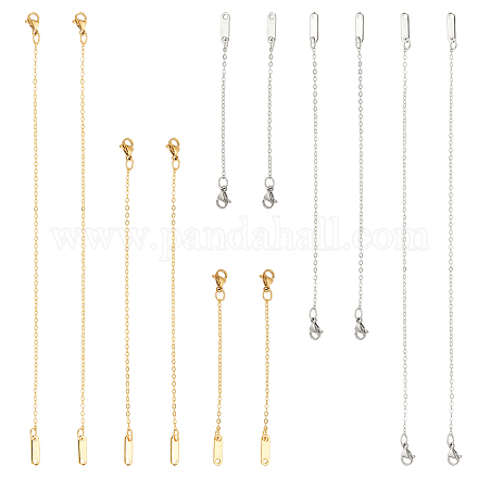 DICOSMETIC 12Pcs 3 Size Jewelry Extension Chain 2 Colors Brass Cable Chains Extender 18K Gold Plated Necklace Extender Chain with Lobster Claw Clasps and Chain Tabs for Jewelry Making FIND-DC0001-89-1