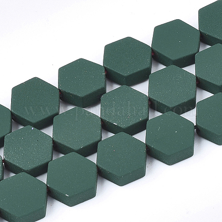塗装非磁性合成ヘマタイトビーズ連売りスプレー  六角  濃い緑  8.5x8x3mm  穴：1mm  約45個/連  15.7インチ G-T116-03C-14-1
