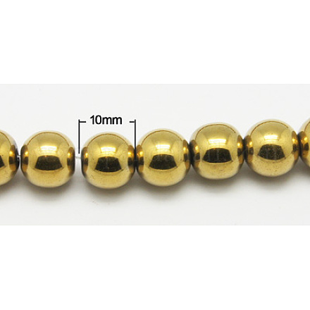 Golden Plated Non-Magnetic Synthetic Hematite Round Beads Strands X-G-D016-4-1