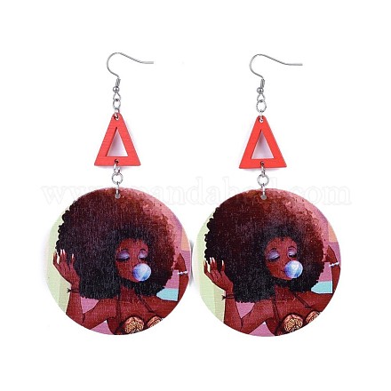 Dyed Printed Fashion Lady Wooden Dangle Earrings EJEW-JE03223-02-1