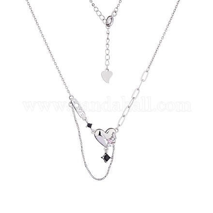 Collier pendentif coeur et mot d'amour en zircone cubique rose JN1076A-1