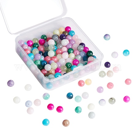 150 Stück 15 Stil gefärbte runde Perlen aus natürlicher weißer Jade G-SZ0001-08-1