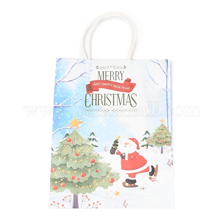 クリスマステーマクラフト紙袋  ハンドル付き  ギフトバッグやショッピングバッグ用  鹿の模様  35cm ABAG-H104-D07-1