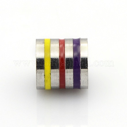 Nice Big Hole 304 Stainless Steel Enamel Column with Multi-Color Line Beads STAS-O041-01B-1