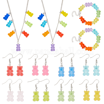 Colliers pendentifs en résine d'ours anattasoul et bracelets de perles et boucles d'oreilles pendantes SJEW-AN0001-36-1