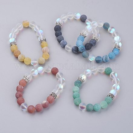 Bracelets extensibles en perles d'agate patinée naturelle (teints) BJEW-JB03556-1