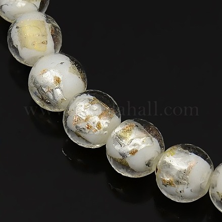Handgefertigte Gold-und Silberfolie Glas runde Perlen Stränge FOIL-L002-A-06-1