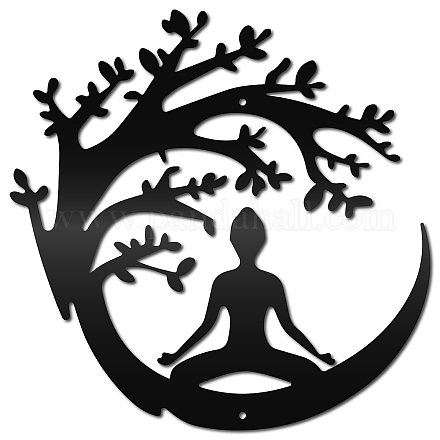 Creatcabin yoga meditazione arte della parete albero decorazione in metallo nero zen spirituale sculture da parete placche decorative appese ornamento ferro per yoga studio casa camera da letto soggiorno ufficio 11.8 pollice AJEW-WH0306-019-1