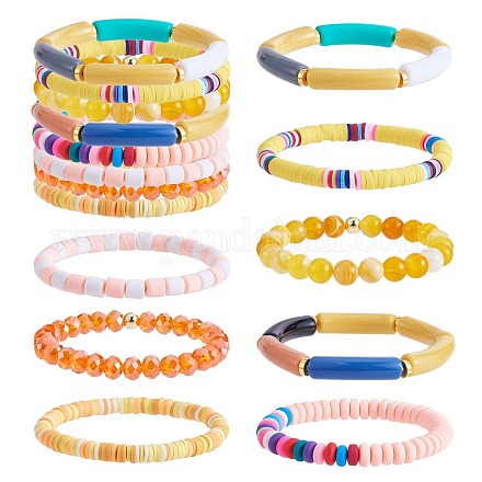 Set di 8 braccialetti elastici con perline di vetro e diaspro imperiale sintetico in 6 stili sgBJEW-SW00086-02-1
