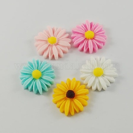 Mixed Color Flower Resin Cabochons for Jewelry Decorations X-CRES-A964-M-1