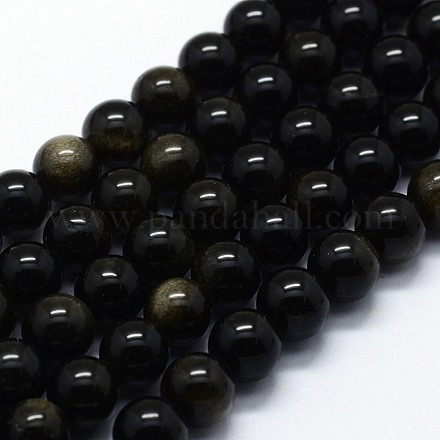 Chapelets de perles en obsidienne dorée naturelle G-I199-14-4mm-1