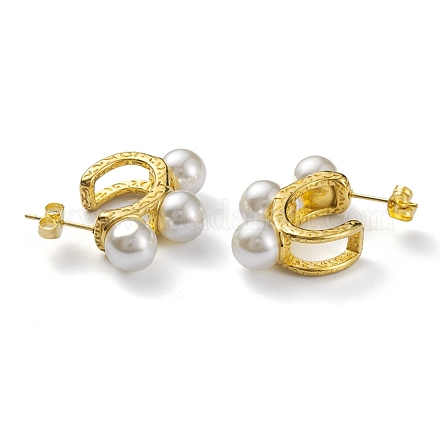 Boucles d'oreilles en forme de C avec perles en plastique EJEW-K244-02G-1