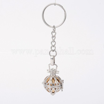Platinum Plated Brass Hollow Round Cage Chime Ball Keychain KEYC-J073-D03-1