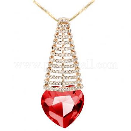 Tour et le coeur véritable plaqué or alliage pendentif en strass colliers chandail NJEW-DD0009-134A-1
