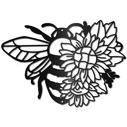 CREATCABIN Bees Metal Wall Art Decor Sunflower Sculpture Wall Hanging Decoration Sign Iron Outline Wall Art Black Rustic Decor Ornament Wall for Indoor Outside Living Room Home Office 12 x 9Inch AJEW-WH0286-108-1