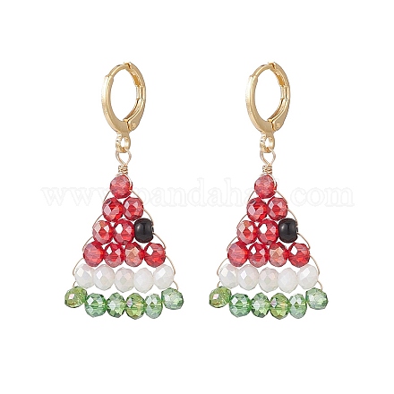 Wassermelonen-Ohrringe mit geflochtenen Perlen aus Glas EJEW-TA00139-1