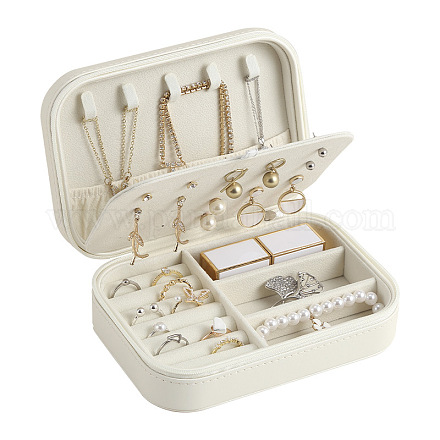 Caja rectangular con cremallera para almacenamiento de joyas de imitación de cuero PW-WG46342-01-1