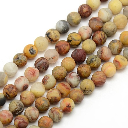 Chapelets de perles en agate folle mate naturelle G-M063-8mm-02-1