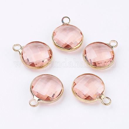 Golden Tone Brass Glass Flat Round Charms GLAA-M003-A-16G-1