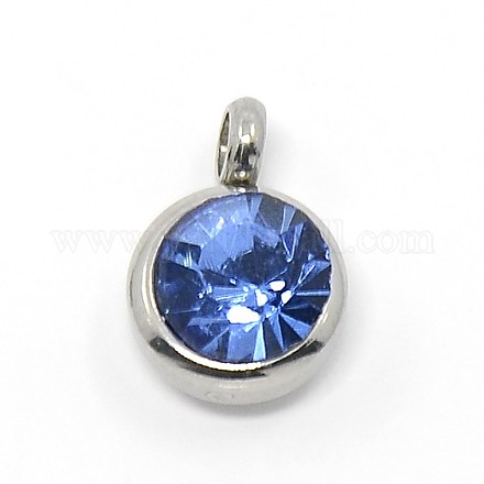 Color original de moda 304 de grado de acero inoxidable un diamante de imitación plana colgantes redondos charm RB-M030-06I-1