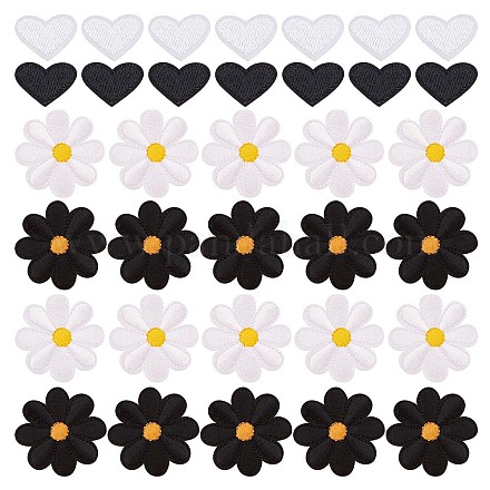 GORGECRAFT 60Pcs Iron on Patches Sunflower Heart Patches Sew on Computerized Embroidery Mini Flower Embroidery Appliques Costume Accessories for Clothing Repair Decorations DIY Craft DIY-GF0006-77-1