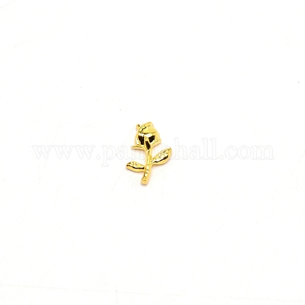 バラの花の合金カボション  3dチャームフィラーアクセサリー  女性のためのネイルアートの装飾  ゴールドカラー  9x6.5x2mm MRMJ-CJC0005-004G-1