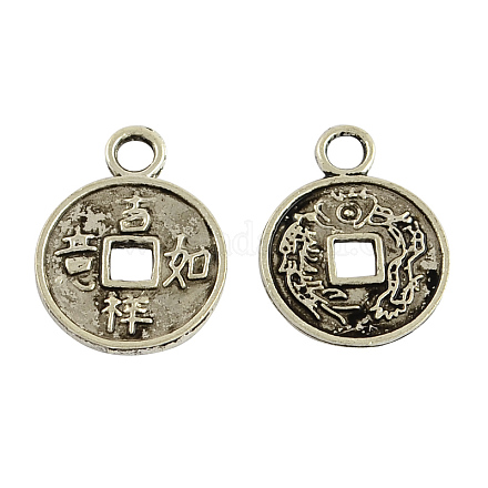 Feng Shui Tibetan Style Alloy Coin Pendants X-TIBEP-2844-AS-LF-1